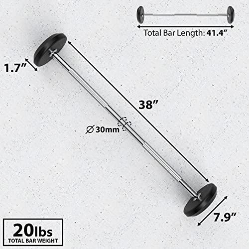 Synergee Fixed 20lb Straight Steel Barbell - Pre-Weighted Gym Bar for Strength Training