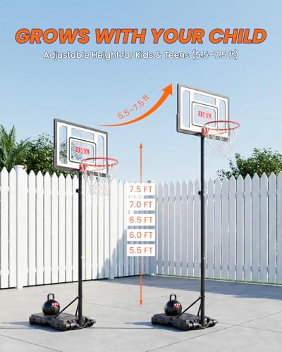 Kids Adjustable Basketball Hoop 33 Inch Portable Outdoor/Indoor Goal