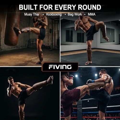 Retro Muay Thai Shin Guards for Men Women Dark Brown Large - Martial Arts Protective Gear