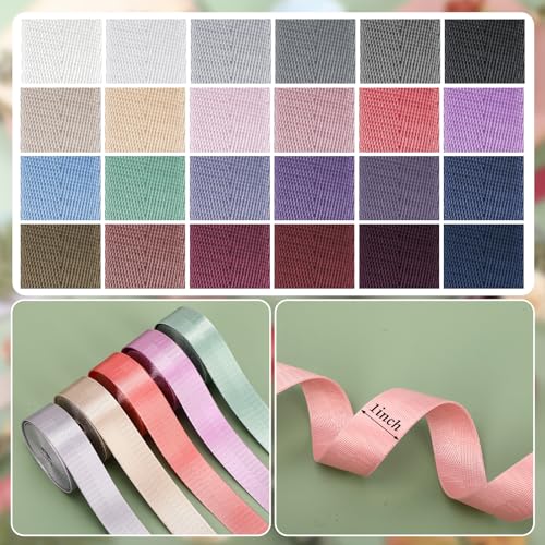 Nylon Webbing Straps 1 Inch Wide 3.3 Yards per Roll - 24 Colors for DIY Crafts & Bags - Retro Colors Variation