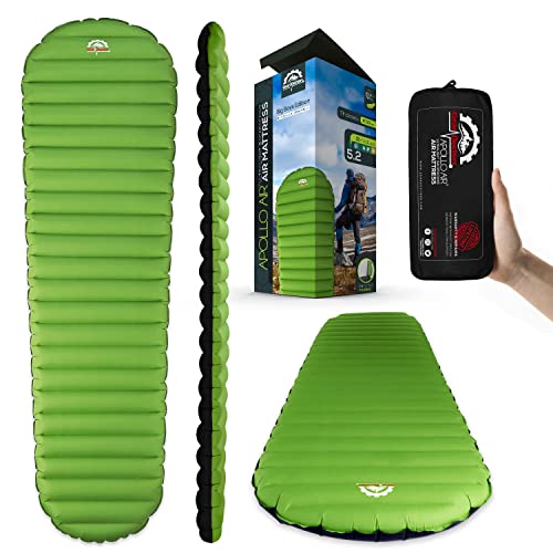Ultralight Camping Sleeping Pad - ApolloAir Normal Inflatable Mattress with R-Value 5.2, Compact & Lightweight for Backpacking