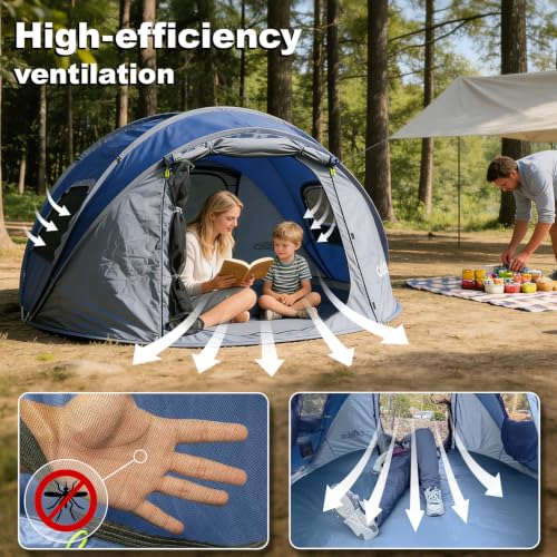 2-4 Person Waterproof Pop-Up Camping Tent - Instant Setup, Breathable & Durable for Outdoor Hiking & Family Camping