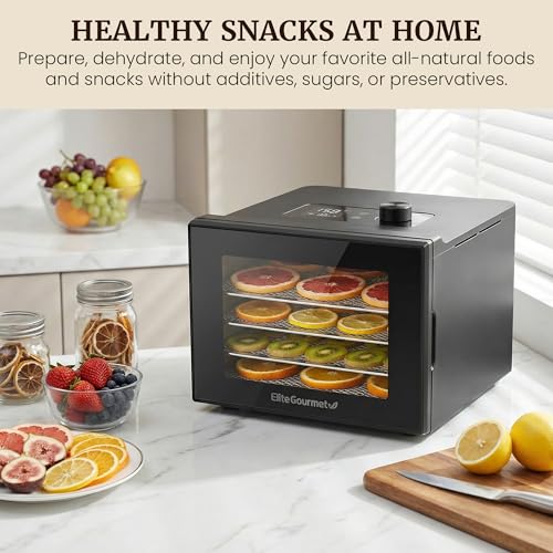 Food Dehydrator with 4 Plastic Trays - Adjustable Temp & Timer