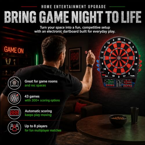 Electronic Soft Tip Dart Board - 15.5 Inch Regulation Size with 43 Games