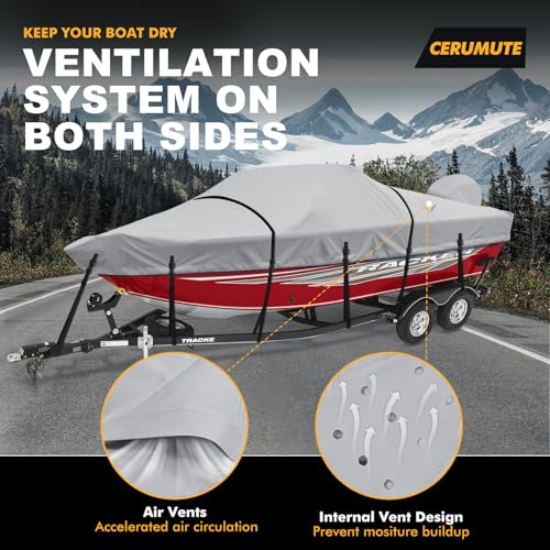 Heavy Duty Waterproof Boat Cover 16-18.5ft Gray - Light Gray, Up to 94" Beam