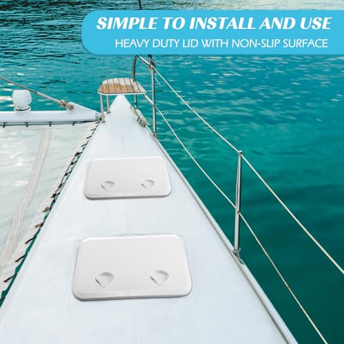 White Marine Boat Deck Hatch Cover Set - 24 x 14 Inches with 180 Hinges & Handle