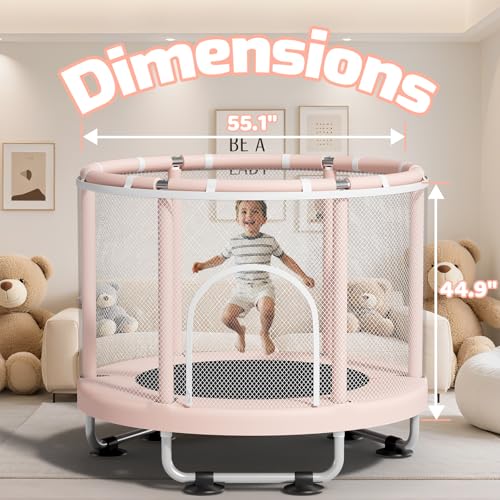 Pink 55-Inch Indoor & Outdoor Kids Trampoline - Safe Toddler Jumping Gift