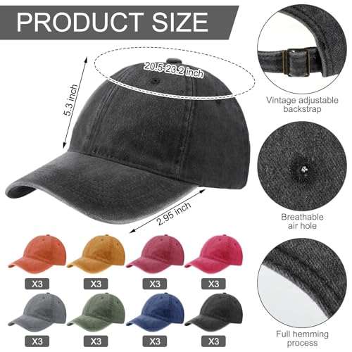 Sureio 24 Pack Distressed Baseball Caps for Women & Men Vintage Style