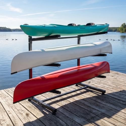 Bonnlo 3-Tier Freestanding Kayak Storage Rack - Heavy Duty Adjustable Boat & Surfboard Stand