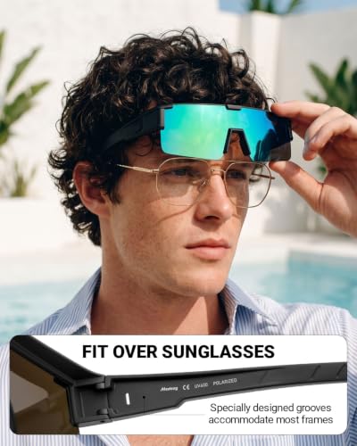 Polarized Fit Over Glasses Sunglasses Men Women MST0075 P1 Black Frame Green Mirrored Lens