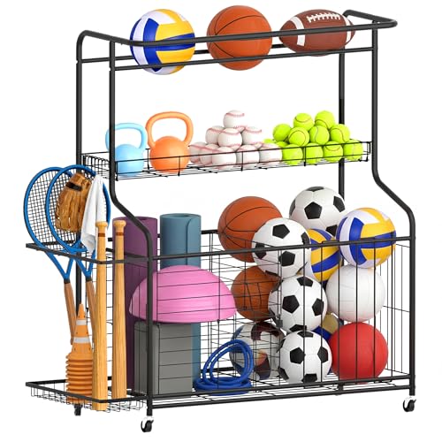 Heavy Duty Sports Equipment Garage Storage Rack with Casters
