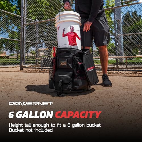 PowerNet Wheeled Baseball Softball Bucket Caddy Cover with Multiple Pockets - All Terrain Organizer for 6-Gallon Buckets