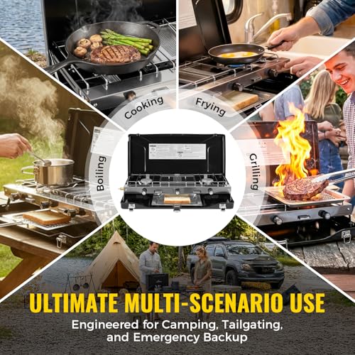 Black 3-Burner Portable Camping Stove - 20400BTU Propane Outdoor Cooker
