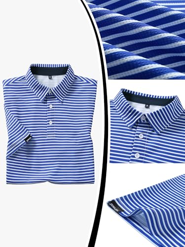 Men's Golf Polo Shirt Dry Fit Short Sleeve Slim Fit Moisture Wicking Casual Collared D Blue Stripes X-Large