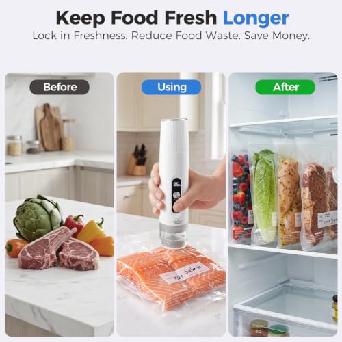 Handheld Food Vacuum Sealer with 30 Reusable Bags – Portable & Rechargeable