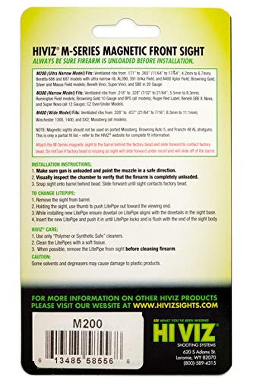 HIVIZ M-Series Magnetic Shotgun Sight – Front Sight for Most Ribbed Shotguns – Includes Interchangeable LitePipes in Green, Red & Two-Tone – Magnetic Snap-On Base – Fits Multiple Rib Widths