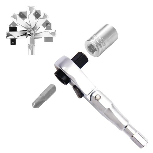 Cosmedge Flex Head Ratchet Wrench,2 in 1 Mini Hex Bits Adapters for Socket & Bit Driver,1/4 Inch Stubby Ratchet Wrench,72-Tooth Gear