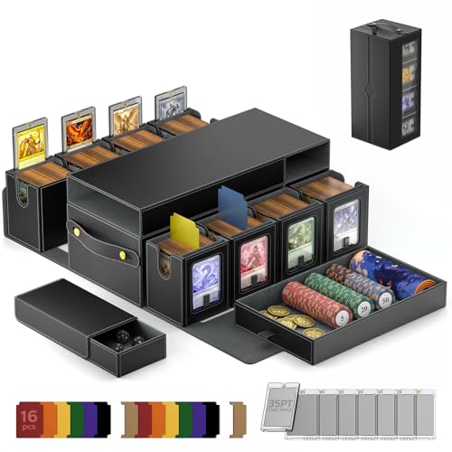 MoKo Commander Deck Box for MTG - Black Grey, 8+2 Modular Storage with Handle & Dice Tray