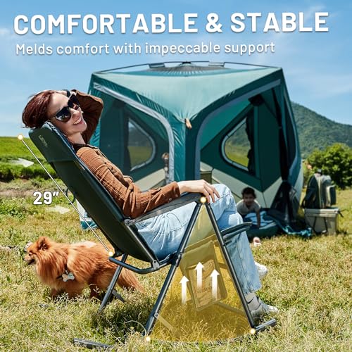 Blue 1 Pack Adjustable Camping Rocking Chair with Padded High Back & Anti-Tip Support