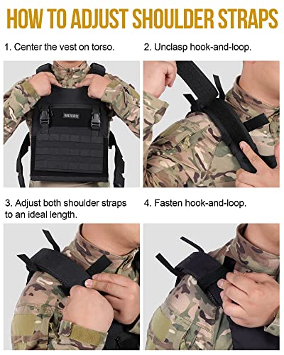 ONETIGRIS Black Low Profile Tactical MOLLE Airsoft Vest with Adjustable Waist