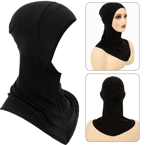 Hophor Women Slouchy Beanies Cap Soft Hijab Cap Under Scarf for Women Muslim Jersey Hijab Undercaps(Black+Black)