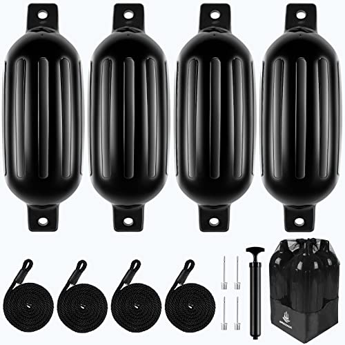 Dreizack Boat Fenders 4 Pack, Bumpers for Docking with Ropes,
