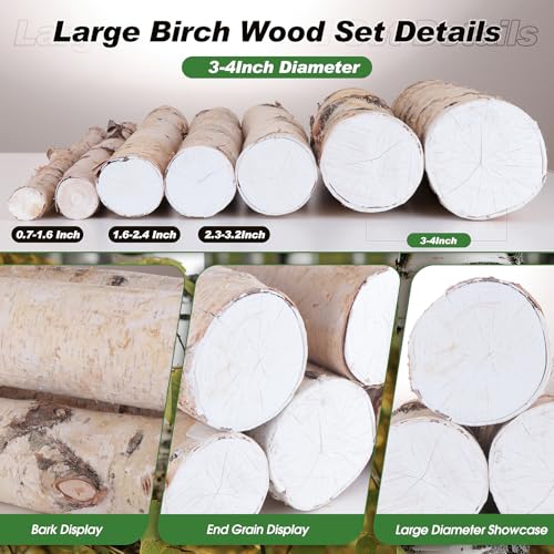 Large Birch Logs for Fireplace & Decor - 5 Pack, 3-4 Inch Diameter