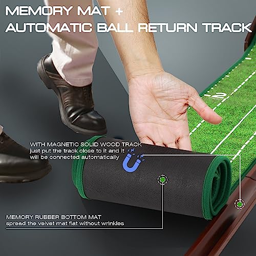 Eleko Meyar Indoor Putting Green Mat - Brownish-Green, Portable Golf Practice Mat with Mirror & Ball Return