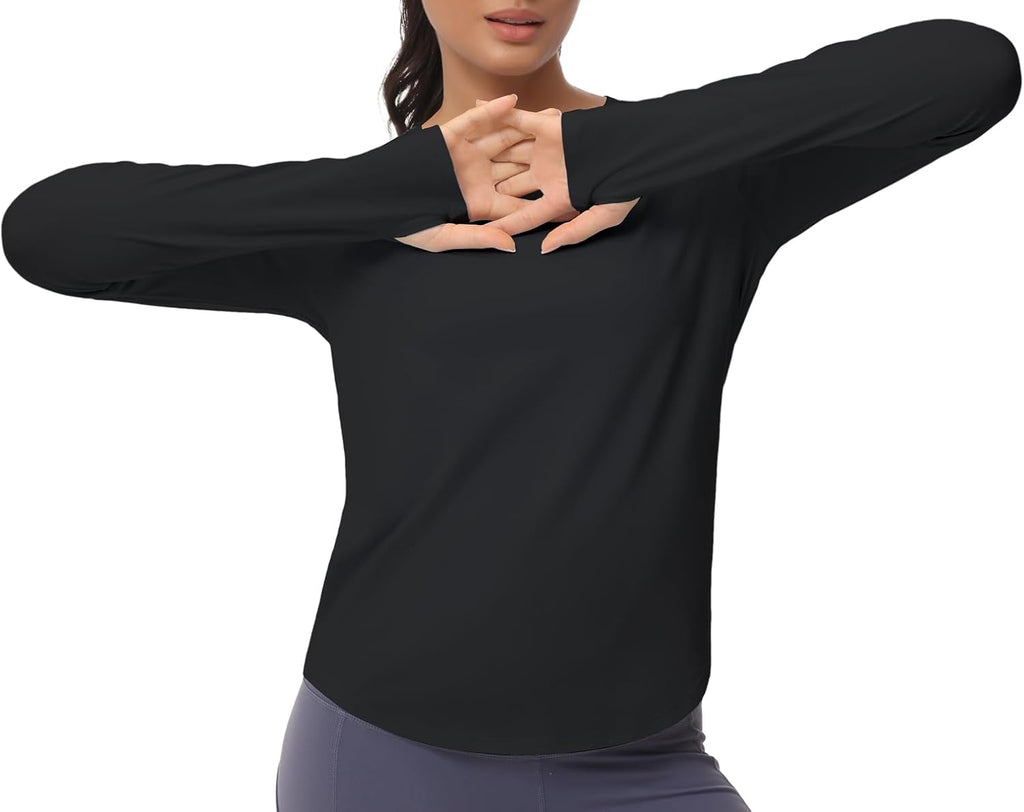 The Gym People Women's Long Sleeve Workout Shirt - Athletic Crewneck Hiking Top with Thumb Hole