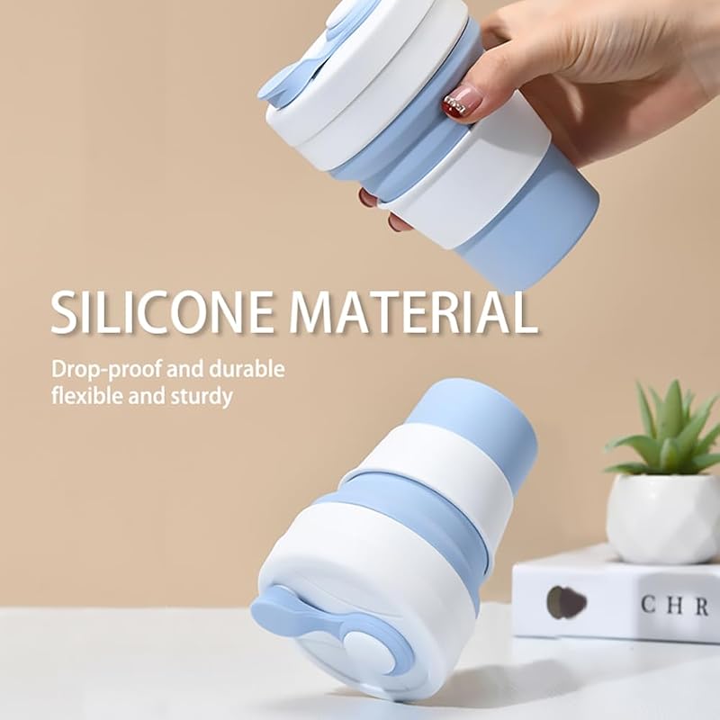 Collapsible 16oz/450ml Silicone Coffee Cup with Straw - Gray, Portable Travel Camp Cup