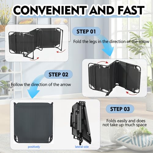 Blue Folding Camping Cot for Adults with Mattress - Heavy Duty Adjustable Bed