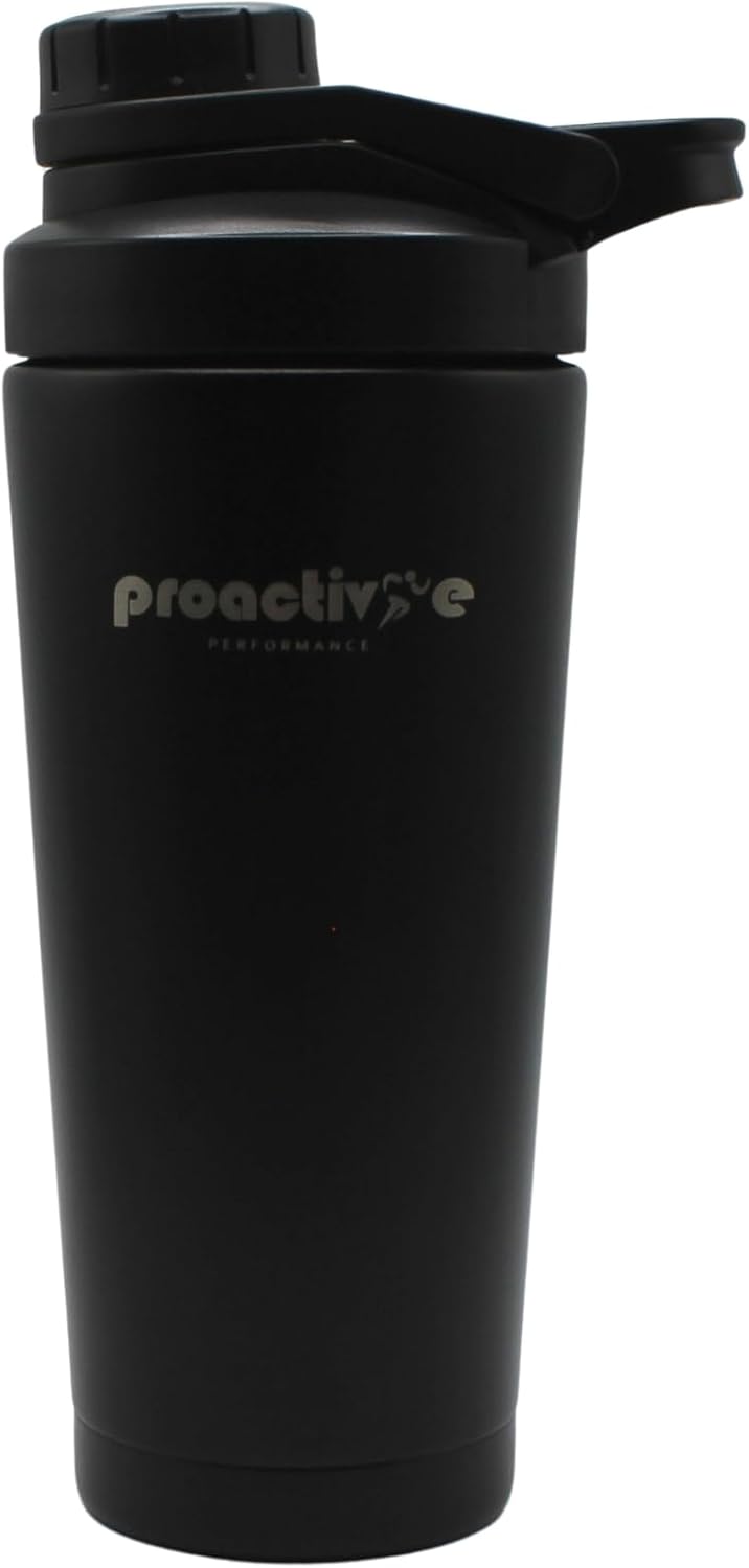 ProActive 28oz Stainless Steel Shaker - Insulated Gym Bottle with Mixing Ball & Tea Infuser | Leakproof, BPA-Free, Black