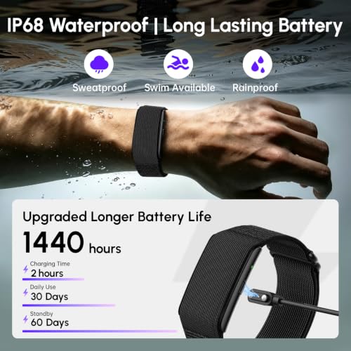 Domhong Black Screenless Fitness Tracker with Heart Rate, SpO2, HRV & Sleep Monitoring