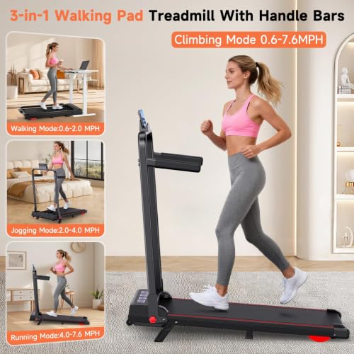 Large 3-in-1 Walking Pad Treadmill for Home with Handle Bar & 9% Incline - Supports 300lbs