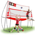 JOLORLY 12x11 ft Red Volleyball Practice Net Station - Adjustable Height, Backyard Training System