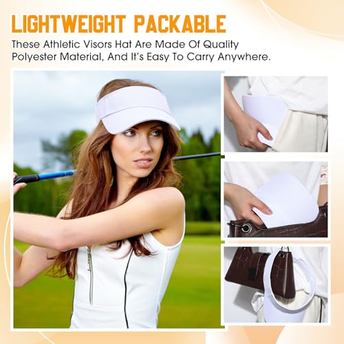 Sun Visor Hats Pack of 36 Adjustable UV Protection Sports Visors - White