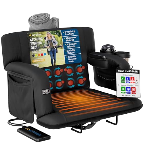 Alpcour 25-Inch Wide Heated Stadium Seat with Back Support, Armrests & Pockets