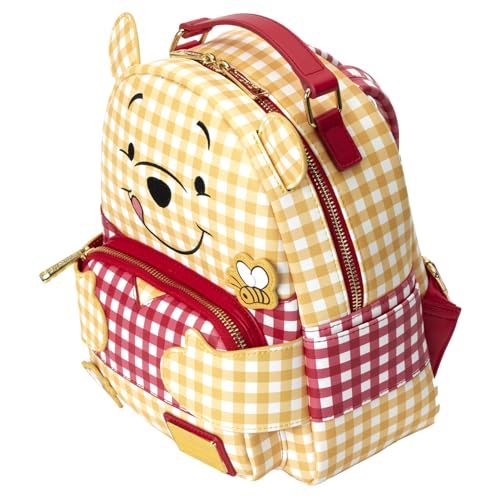 Winnie the Pooh Gingham Mini Backpack - Vegan Leather, Adjustable Straps