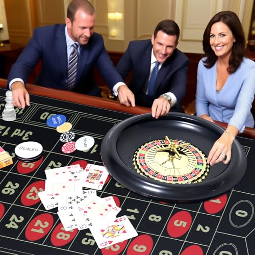 16-Inch Roulette Wheel Set with Felt Casino Mat & Poker Chips for Adults
