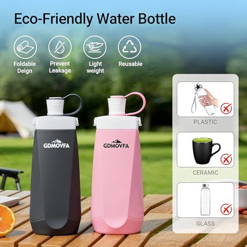 GDMOVFA 20oz Collapsible Silicone Water Bottle, Leak-Proof, BPA-Free Pink