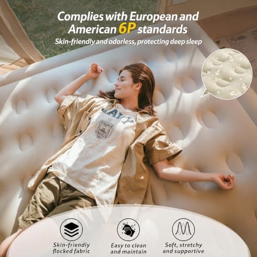 17.7in Queen Inflatable Air Mattress with Rechargeable Pump, Portable Blow-up Bed