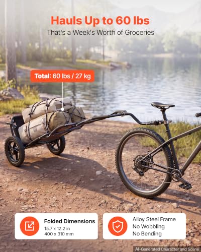 VEVOR Bike Cargo Trailer 60 lbs Load 3-in-1 Folding Bicycle Wagon with 12-Inch Wheels