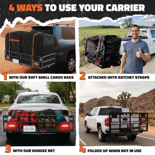 XXLarge 66x30x14 Inch High Rail Trailer Hitch Cargo Carrier with Waterproof Bag & Lights