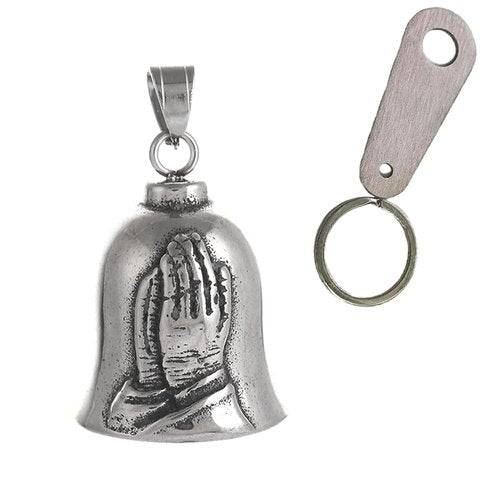 Praying Hand Motorcycle Ride Bell, Stainless Steel Guardian Motorcycle Angel Bell, Gremlin Bell Motorcycle Accessories Luck Charm