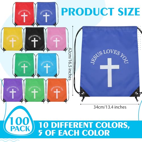 Multicolor Jesus Loves You Drawstring Backpack Bulk 100 Pcs Christian Religious Gift Bag
