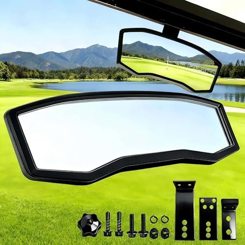 Black Racing Style Rear View Mirror for Golf Carts - Universal Fit, 360° Adjustable