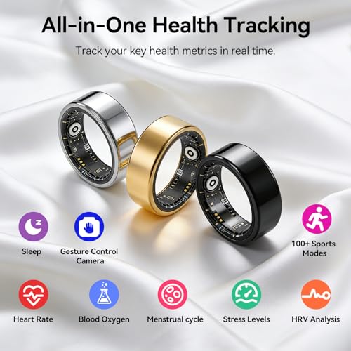 Gold Smart Ring Fitness Tracker with Heart Rate & Sleep Monitoring - Women Men