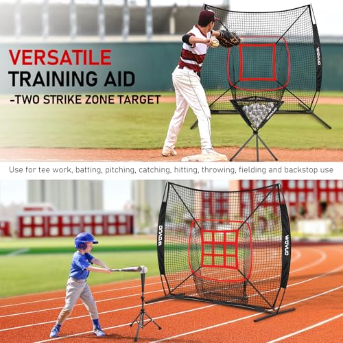 WOVUO Black 6x6 ft Baseball & Softball Hitting & Pitching Net with Strike Zone & Tee