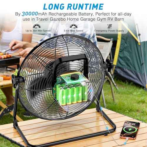 20-Inch Solar-Powered Rechargeable Outdoor Fan with 40W Solar Panel, 18 Speed, 12-60H Runtime
