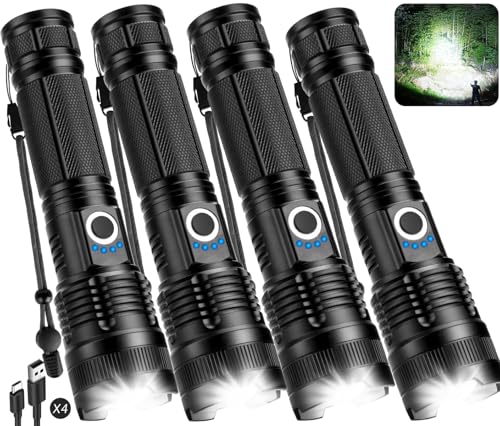 Rechargeable LED Flashlights 4 Pack Super Bright Waterproof Handheld Camping Lights